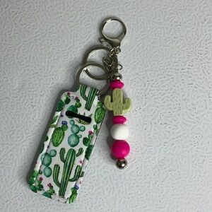 Cactus Print Keychain with Beaded Charm